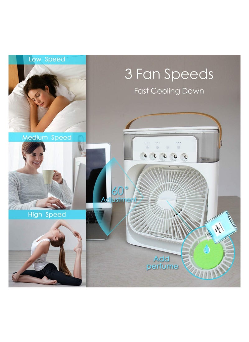 EXCLIFE - Portable Air Conditioner Fan,USB Personal Evaporative Air Cooler,Mini Humidifier Misting Fan with LED Light,3 Wind Speeds and 5 Spray Modes For Home Appliances - Image 1