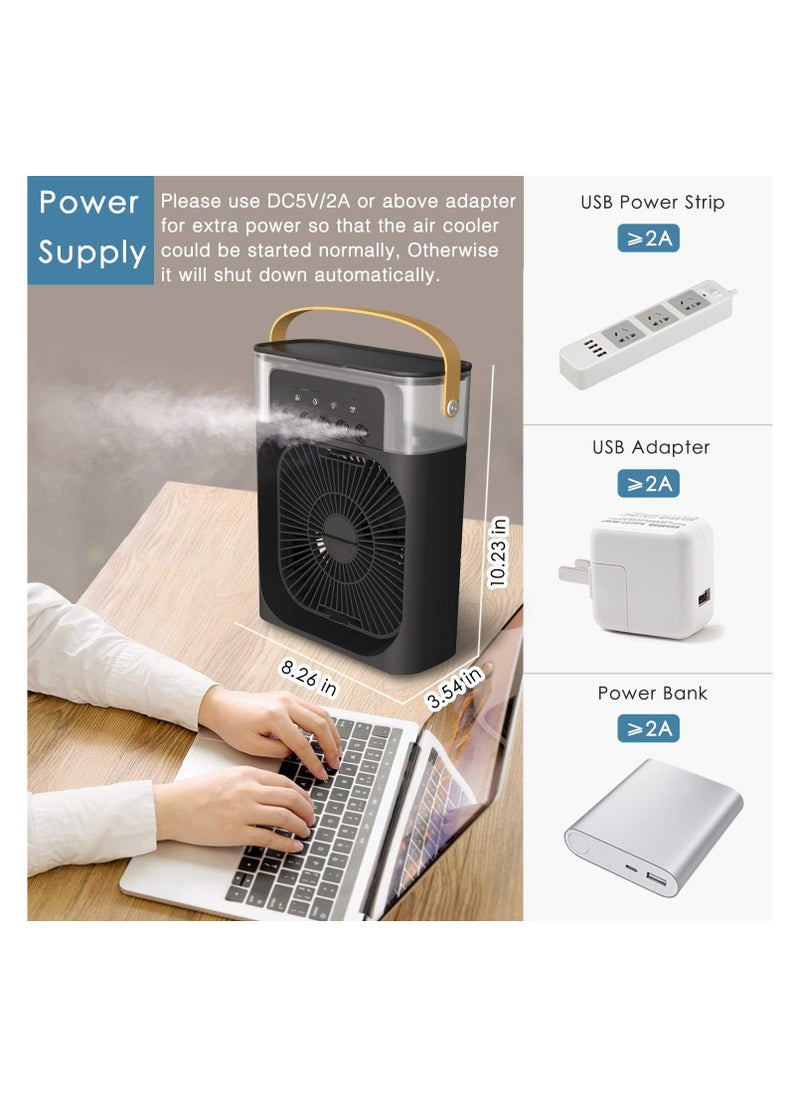 EXCLIFE - Portable Air Conditioner Fan,USB Personal Evaporative Air Cooler,Mini Humidifier Misting Fan with LED Light,3 Wind Speeds and 5 Spray Modes For Home Appliances - Image 1