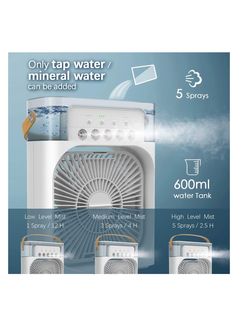 EXCLIFE - Portable Air Conditioner Fan,USB Personal Evaporative Air Cooler,Mini Humidifier Misting Fan with LED Light,3 Wind Speeds and 5 Spray Modes For Home Appliances - Image 1