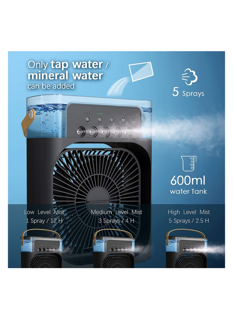 EXCLIFE - Portable Air Conditioner Fan,USB Personal Evaporative Air Cooler,Mini Humidifier Misting Fan with LED Light,3 Wind Speeds and 5 Spray Modes For Home Appliances - Image 1