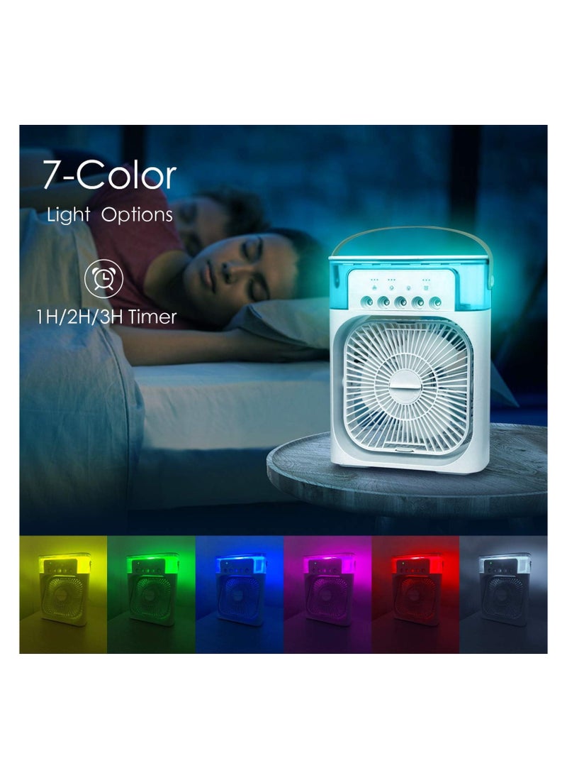 EXCLIFE - Portable Air Conditioner Fan,USB Personal Evaporative Air Cooler,Mini Humidifier Misting Fan with LED Light,3 Wind Speeds and 5 Spray Modes For Home Appliances - Image 1
