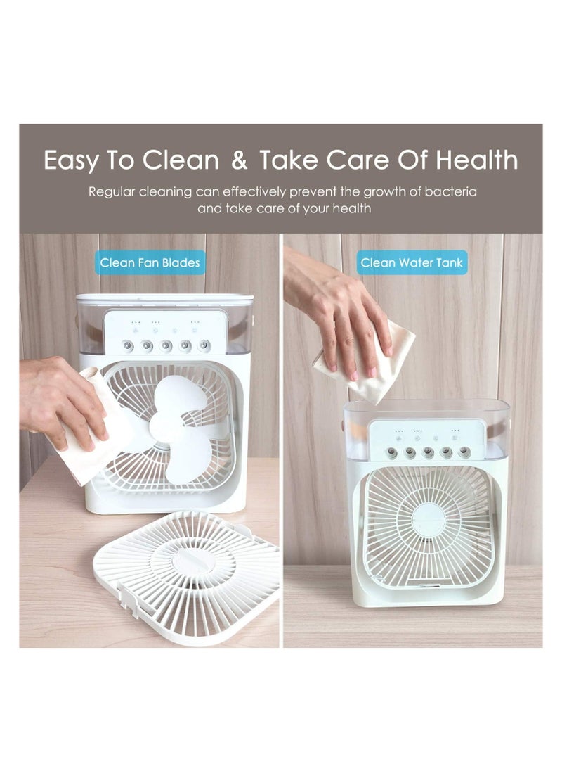 EXCLIFE - Portable Air Conditioner Fan,USB Personal Evaporative Air Cooler,Mini Humidifier Misting Fan with LED Light,3 Wind Speeds and 5 Spray Modes For Home Appliances - Image 1