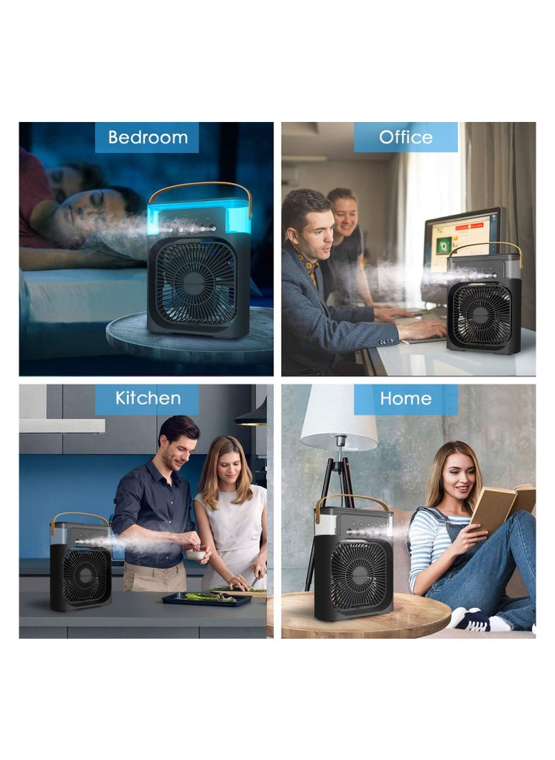 EXCLIFE - Portable Air Conditioner Fan,USB Personal Evaporative Air Cooler,Mini Humidifier Misting Fan with LED Light,3 Wind Speeds and 5 Spray Modes For Home Appliances - Image 1