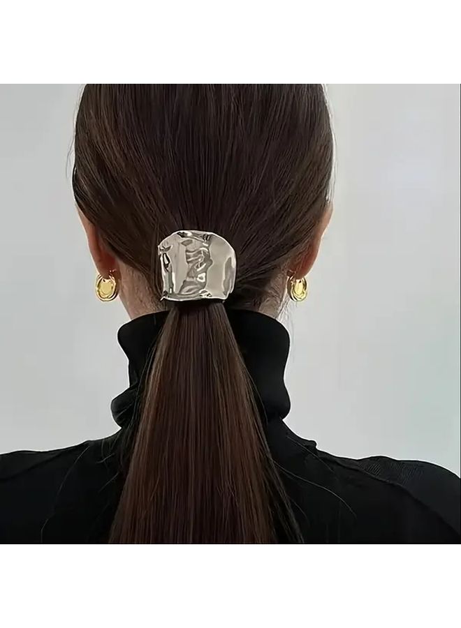Silvery Hair Rope Elegant Hairband Ponytail Holder For Women Golden Accessories - Image 2