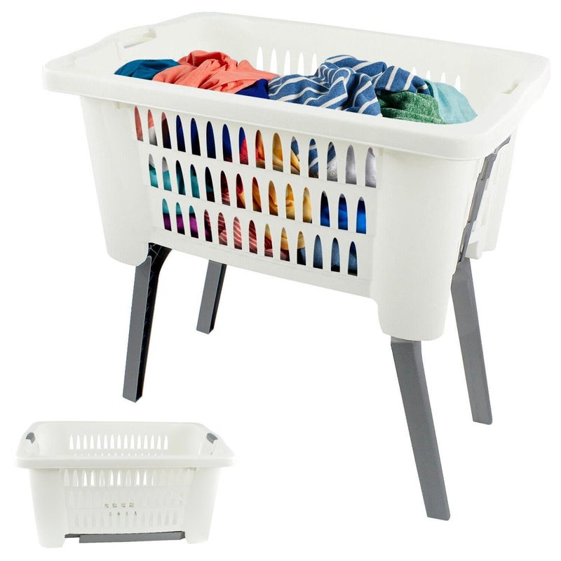 GEEZY Folding Laundry Basket with Foldable Legs  Lightweight Ventilated Laundry Bin Large Capacity Plastic Washing Basket SpaceSaving Clothes Basket Storage Keep Bathroom Tidy  Room Organised
