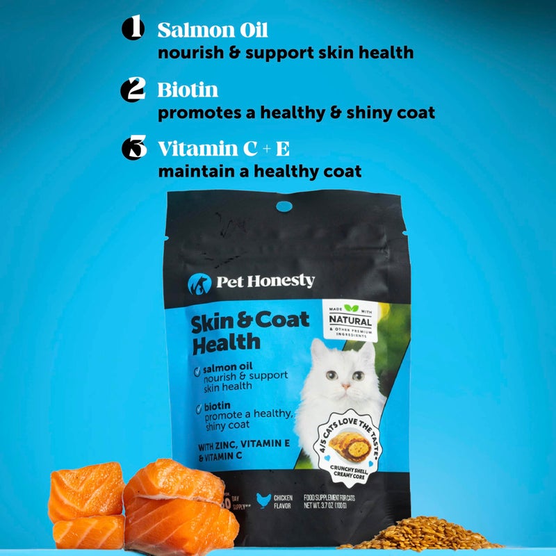 Pet Honesty Cat Skin & Coat Health Chews â€“ Crunchy & Creamy Treats with Omegas, Vitamin C & E, Biotin â€“ Soothes Itchy, Dry Skin, Reduces Shedding & Promotes a Shiny Coat â€“ Cat Vitamins (Chicken 30-Day Supply) - Image 3