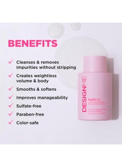 Design.ME PUFF.ME Volumizing Shampoo by DESIGNME | Adds Body, Bounce & Volume for Fuller, Thicker Hair| For Fine & Medium Hair | Boosts Shine | Color-Safe, Lightweight Formula | Vegan, Paraben & Sulfate Free  - Image 2