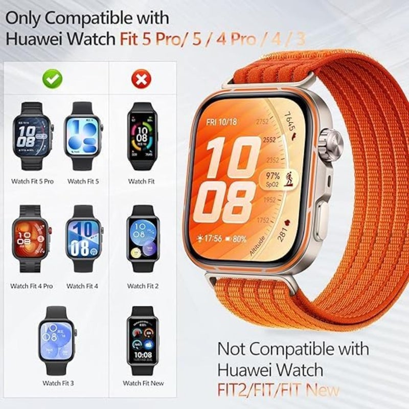 متوافق مع ساعة Huawei Watch Fit 5 Pro/5/4 Pro/4/3، حزام بديل من نسيج النايلون المغناطيسي الناعم المسامي، حزام حلقة مريح خفيف الوزن مع موصل معدني قوي - Image 2
