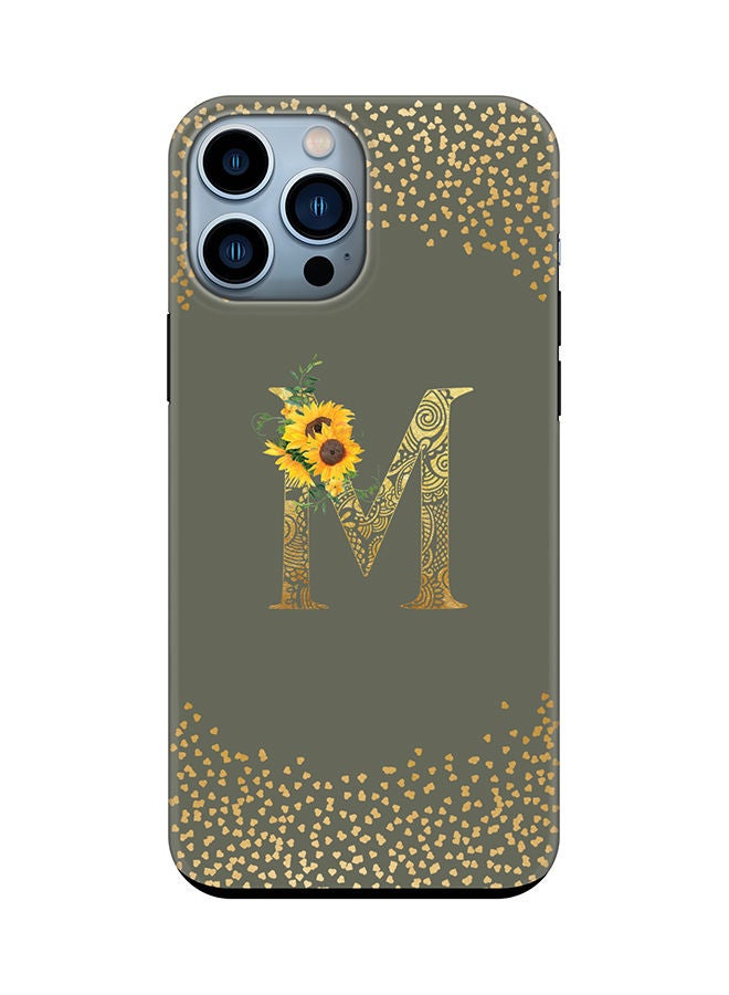 Stylizedd Monogram Tough Series for Apple iPhone 13 Pro Max Custom Initials Floral Mandala Pattern Tough Pro Dual Layer hybrid PC inner TPU protection Alphabet- M (Olive Green) - Image 1