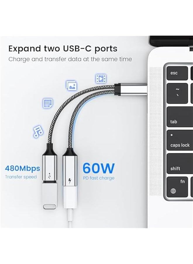 USB C Splitter, Male to 2 Female Adapter, C Port Hub Charging Split Cord for Mac, Xbox One, PS5, Laptop (NOT for Monitor)