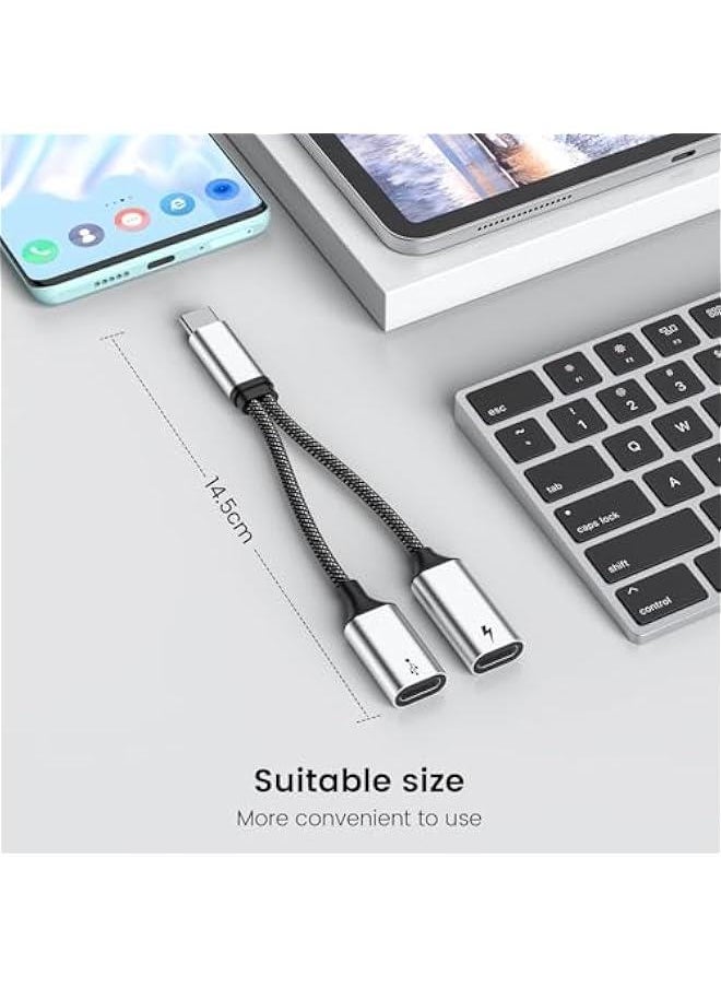 USB C Splitter, Male to 2 Female Adapter, C Port Hub Charging Split Cord for Mac, Xbox One, PS5, Laptop (NOT for Monitor)