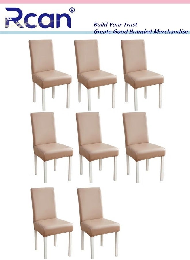 Rcan 8-Piece Stretch Chair Covers for Dining Room Waterproof Leather Elastic Dining Chair Protector Cover for Dining Room Kitchen Hotel Removable Washable - Image 1