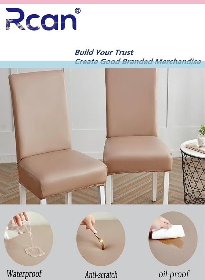 Rcan 8-Piece Stretch Chair Covers for Dining Room Waterproof Leather Elastic Dining Chair Protector Cover for Dining Room Kitchen Hotel Removable Washable - Image 3