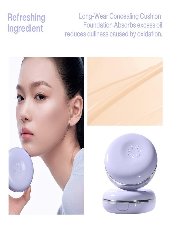 INTO YOU Purple Moisture Cushion Foundation(Refill Included), Full Coverage, Buildable, Hydration, Weightless, Cream Base Makeup, Smooth, Glowy Finish, Easy Application for Dry Skin, M01 Bright Ivory - Image 5