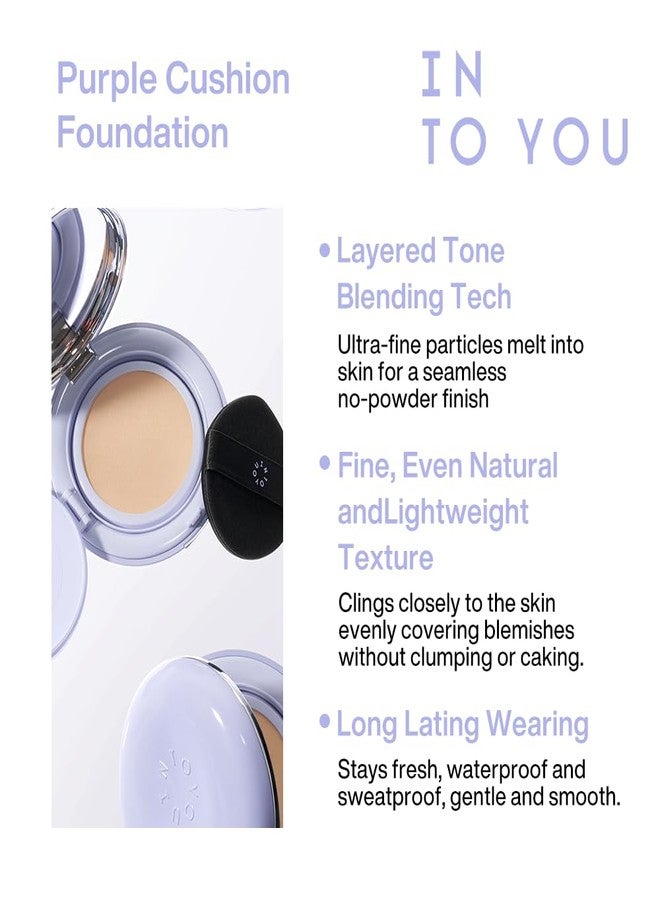 INTO YOU Purple Moisture Cushion Foundation(Refill Included), Full Coverage, Buildable, Hydration, Weightless, Cream Base Makeup, Smooth, Glowy Finish, Easy Application for Dry Skin, M01 Bright Ivory - Image 4