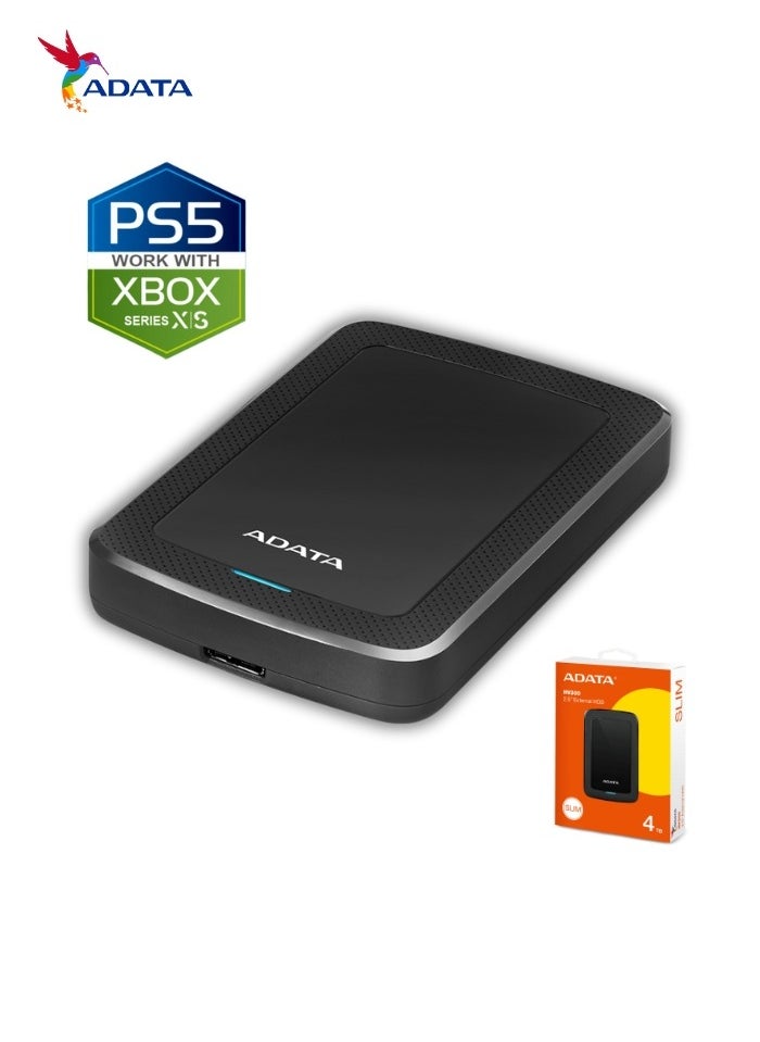 ADATA - HV300 4TB External HDD Slim Hard Drive | Compatible with PS5 XBOX for Superfast Gaming Fast Data Transfer | Black - Image 1