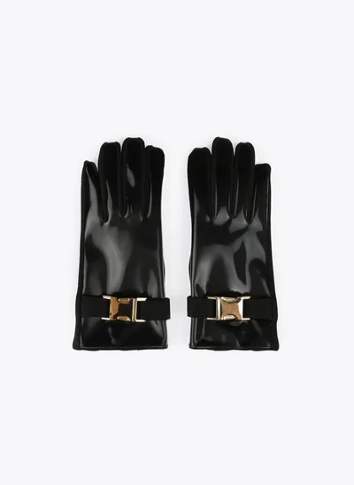 Lola Casademunt Patent leather buckle gloves