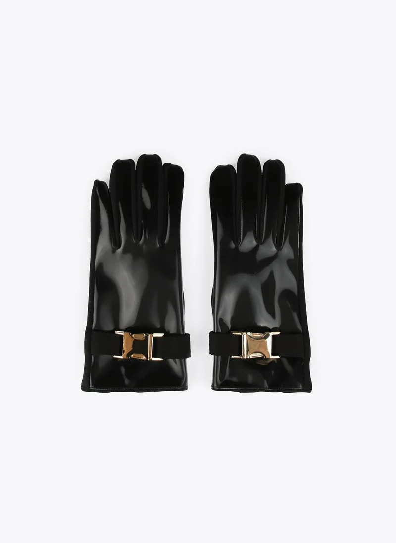 Lola Casademunt Patent leather buckle gloves