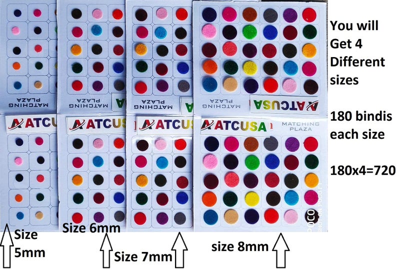 ATCUSA ATC USA - 720 X Count Assorted Multi Color and Multi Size Indian Daily Use Reusable Forehead Bindi Round Dot Temporary Tattoo Body Art Sticker - Image 3