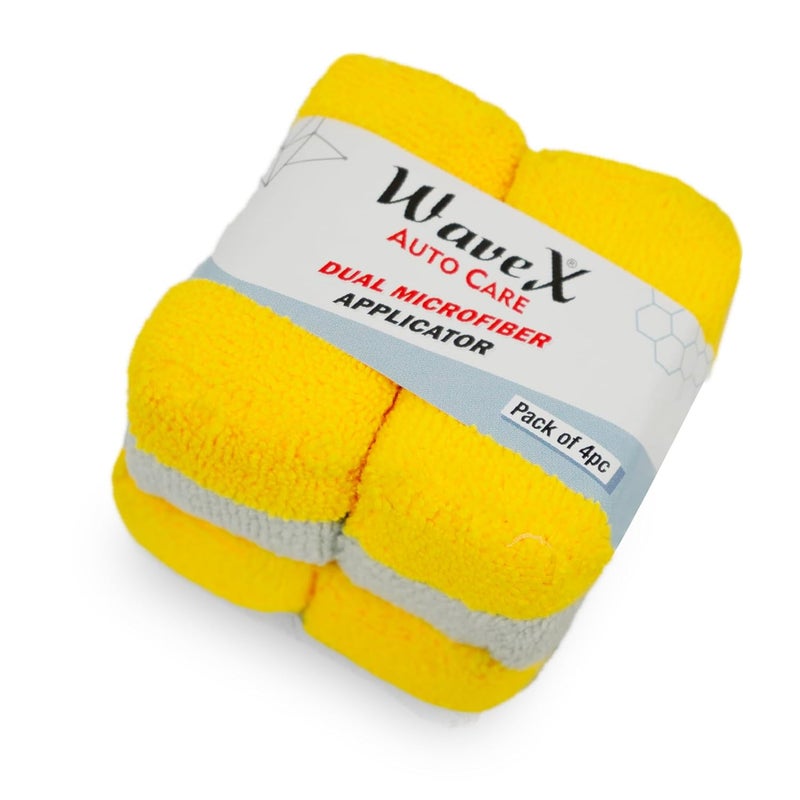 Wavex Dual Microfiber Applicator Car Polish Sponge (Pack of 4) | Microfiber Applicator Sponge for Car Polish | Great Car Polish Pad Applicator for Ceramic Coating, Waxes, Polishes, Dressers & More - Image 1