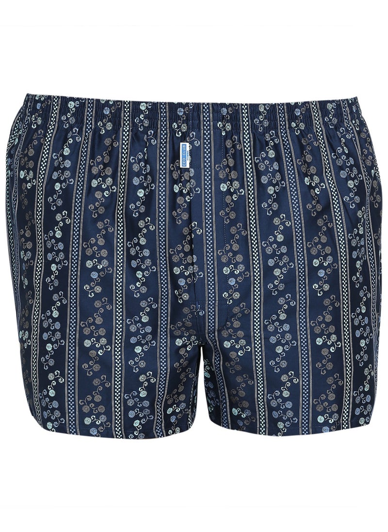 BYC MEN'S PRINTED COTTON BOXER SHORTS - DARK BLUE  - Image 1
