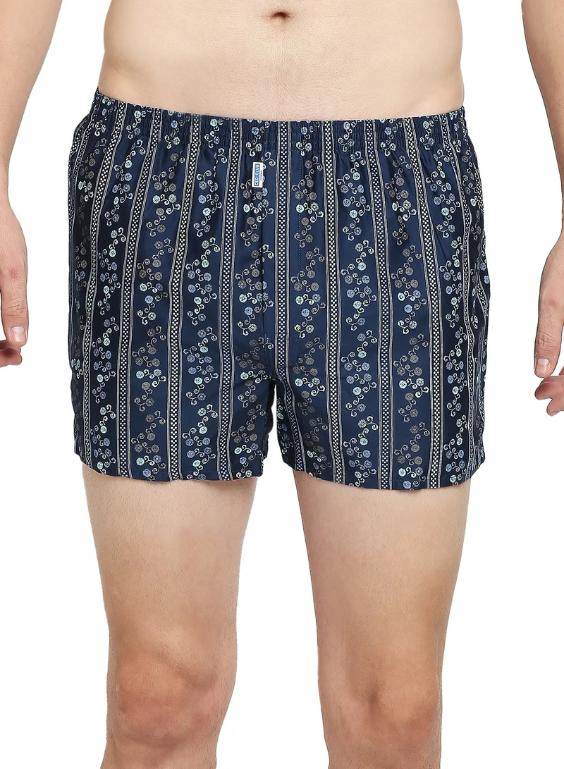 BYC MEN'S PRINTED COTTON BOXER SHORTS - DARK BLUE