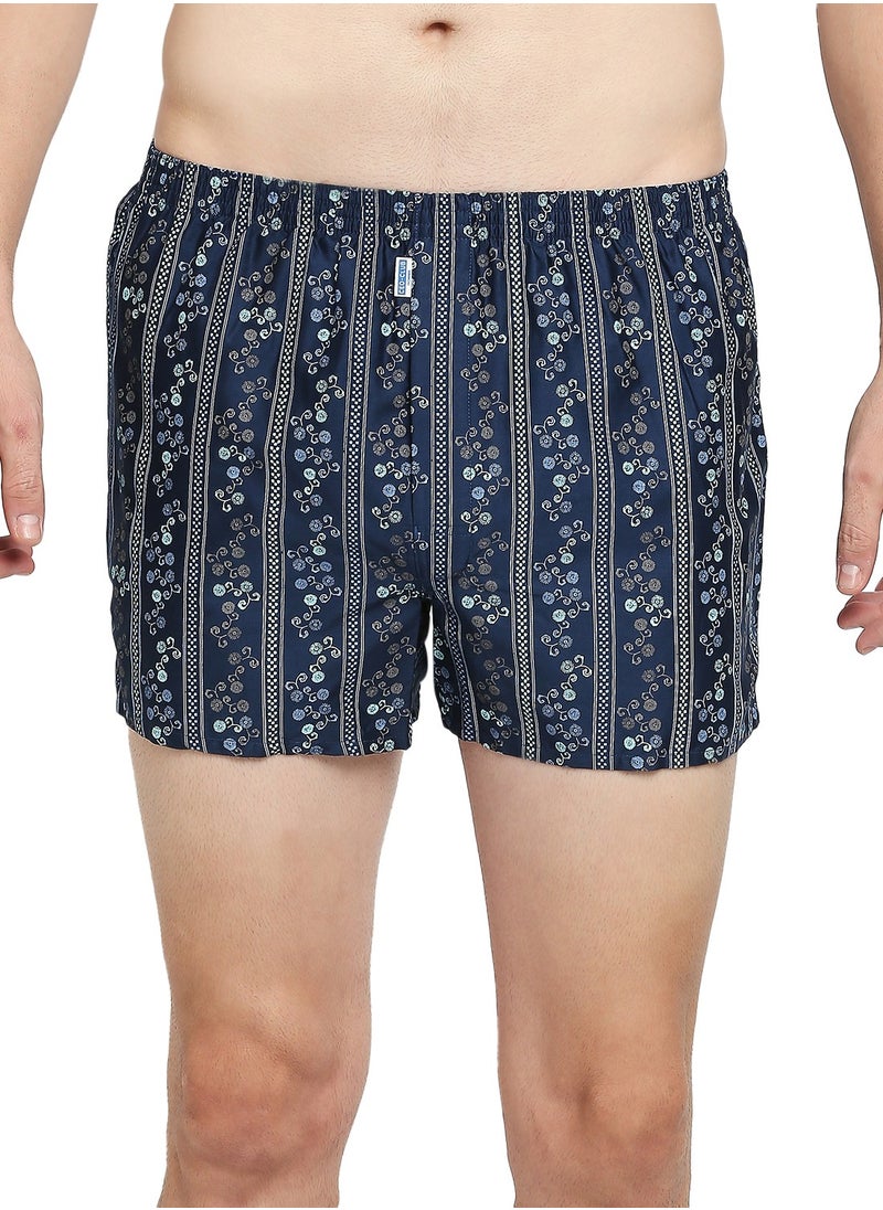BYC MEN'S PRINTED COTTON BOXER SHORTS - DARK BLUE  - Image 3