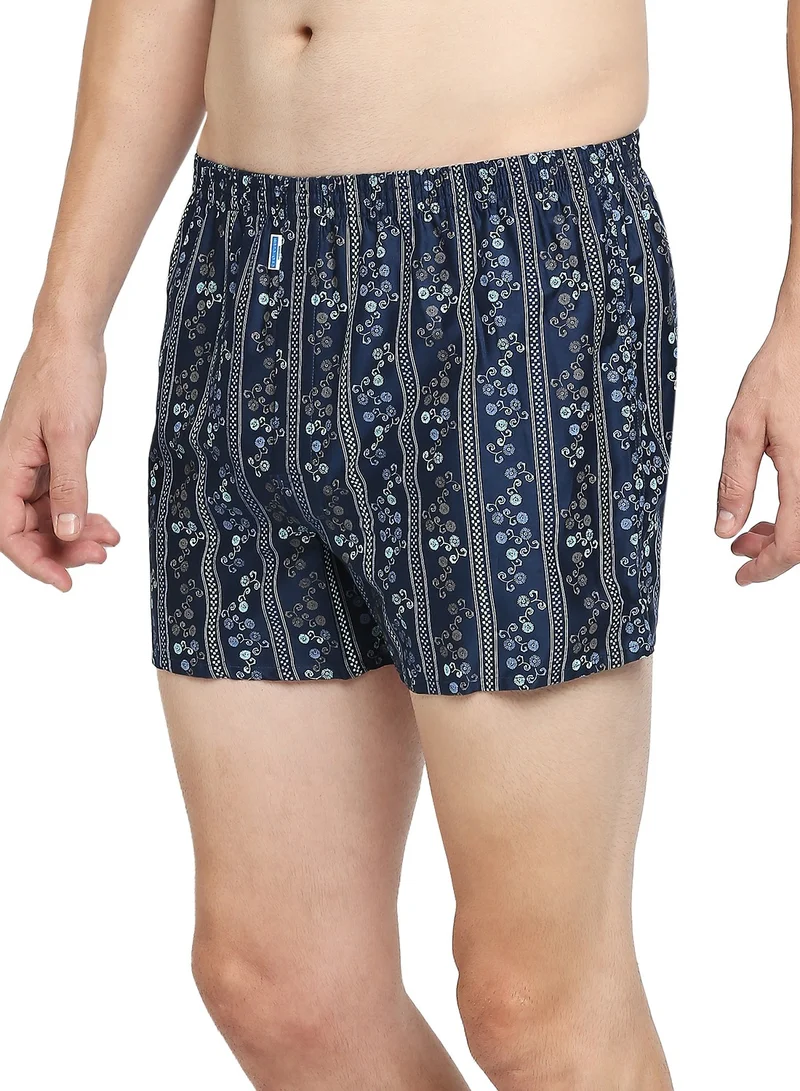 BYC MEN'S PRINTED COTTON BOXER SHORTS - DARK BLUE
