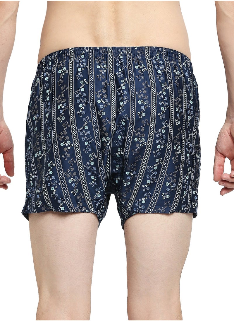 BYC MEN'S PRINTED COTTON BOXER SHORTS - DARK BLUE  - Image 5