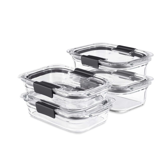 BRILLIANCE GLASS FOOD STORAGE SET OF 4 CONTAINERS 8 TOTAL PIECES 4 CONTAINERS 4 LIDS FOR LUNCH MEAL PREP AND LEFTOVERS DISHWASHER AND OVEN SAFE CLEARGREY