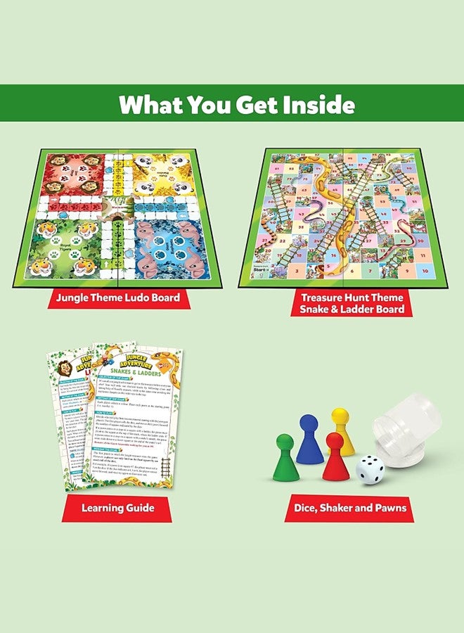 We Happy 2-in-1 Ludo and Snakes Ladders Board Game Set Jungle Adventure Theme- 4 Players Fun Family Game with Dice Shaker - Foldable 14 inch Travel Gameboard Toy - Image 3