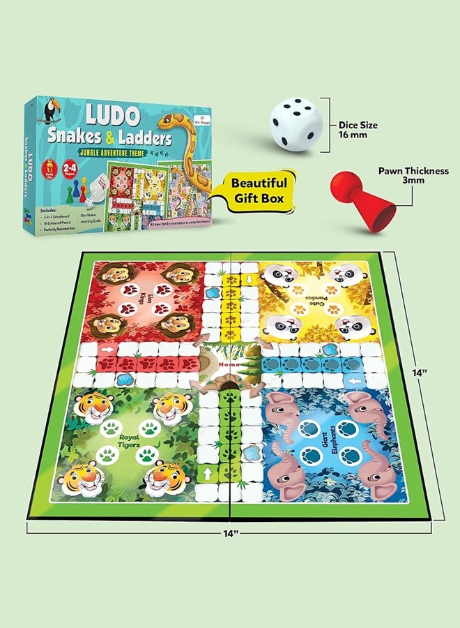 We Happy 2-in-1 Ludo and Snakes Ladders Board Game Set Jungle Adventure Theme- 4 Players Fun Family Game with Dice Shaker - Foldable 14 inch Travel Gameboard Toy - Image 5