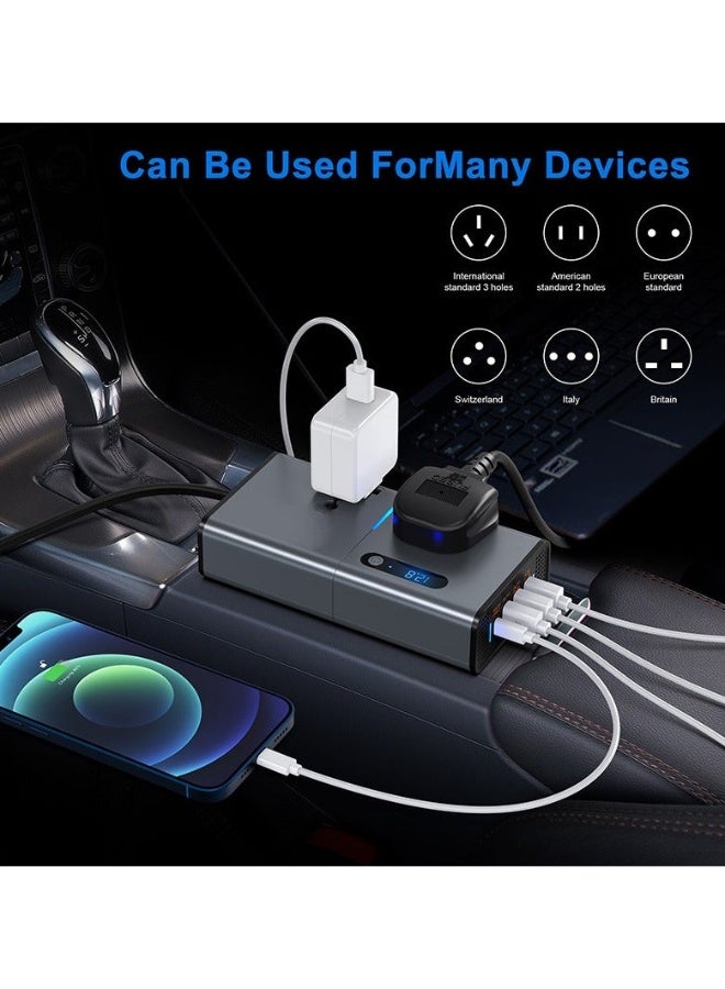 Imteaz 200W Car Power Inverter, DC 12V to 220V AC Car Inverter Suitable for Cars & SUVs with 2 AC Outlets, 3 USB, 1 Type C Port and LED display (Silver Grey) - Image 5