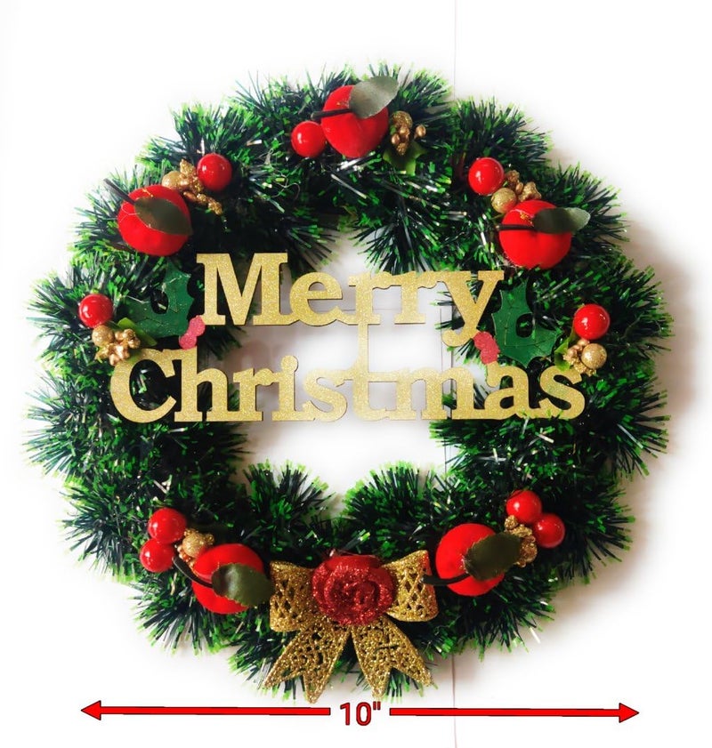 SAU RANG Designer Christmas Wreath/Wall Hanging/Decoration for Xmas Party/Christmas Decorations for Home/Gifts/Wreath - (Green Pine, 10 Inch) - Image 2