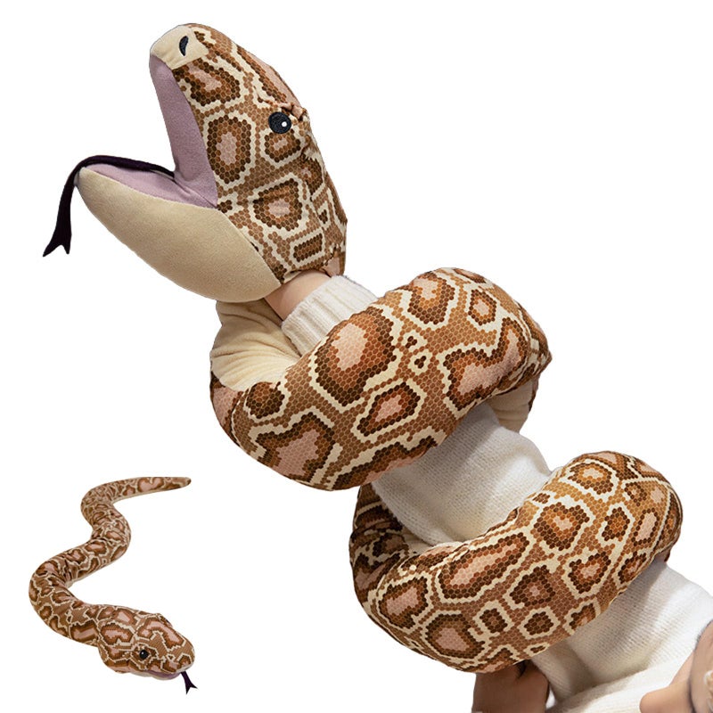 Clobeau 66 Long Snake Hand Puppet Realistic Stuffed Animal Snake Puppet Mouth Moveable Hand Puppet Soft Python Plushie Pillow Cushion Brown - Image 3