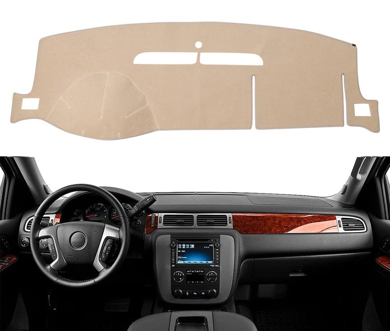 BLIBLIUNIT Dash Cover Mat Fit for 20072014 Chevy Tahoe Avalanche Suburban GMC Yukon20072013 Silverado LTZ GMC Sierra SLTDashboard Cover Carpet Pad wo Dash Speaker Beige