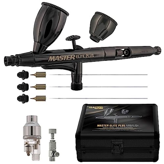 Master Airbrush Master Elite Plus Ultimate Airbrush Set, Model 120 Elite Level Spray Performance Dual-Action Gravity Feed Airbrush Kit With 3 Tips 0.2, 0.3 And 0.5 Mm, 2 Cups, Filter, Case Auto Art Cake Hobby - Image 4