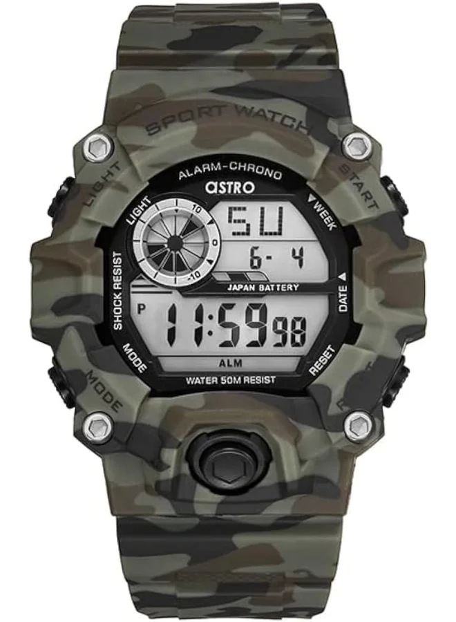 ASTRO Astro Men's Watch, Digital Display and Polyurethane Strap - A9906-PPHB, Army Green Camo