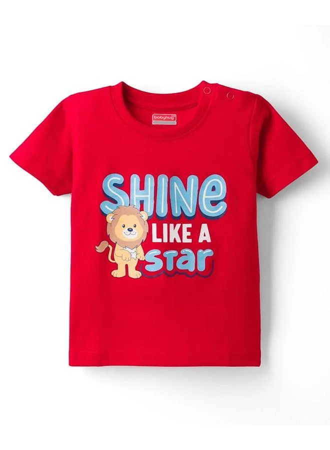 Babyhug Babyhug Cotton Knit Half Sleeves Animal & Star Printed Pajama Night Suit - Red