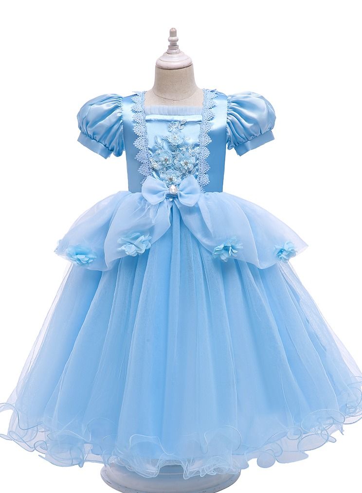 Loquat Cinderella Summer short sleeve Princess Child dress Child dress girl dress Dress  blue  - Image 1