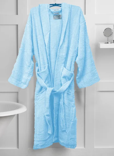 Bliss Casa Unisex Hooded Bathrobe - 100% Cotton, Super Soft, Highly Absorbent Bathrobes For Women & Men- Perfect for Everyday Use Light Blue Adult Size