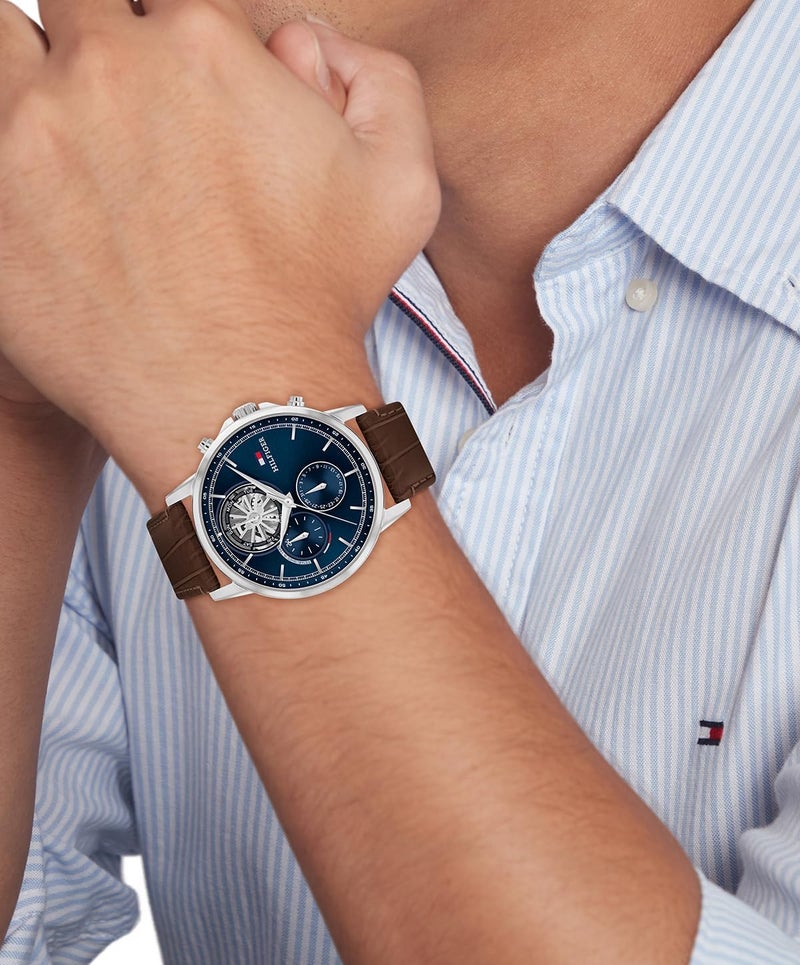 Tommy Hilfiger Men's Navy Dial Watch with Brown Leather Strap - Image 4