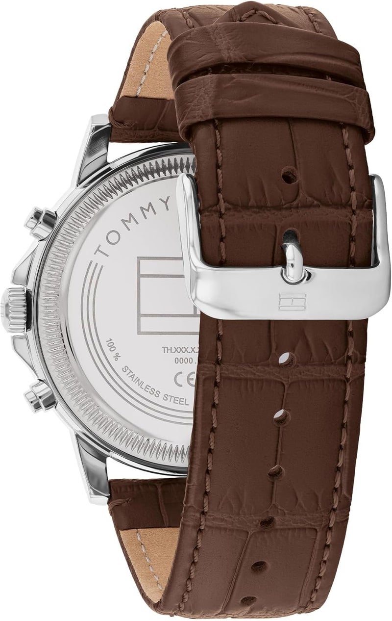 Tommy Hilfiger Men's Navy Dial Watch with Brown Leather Strap - Image 3