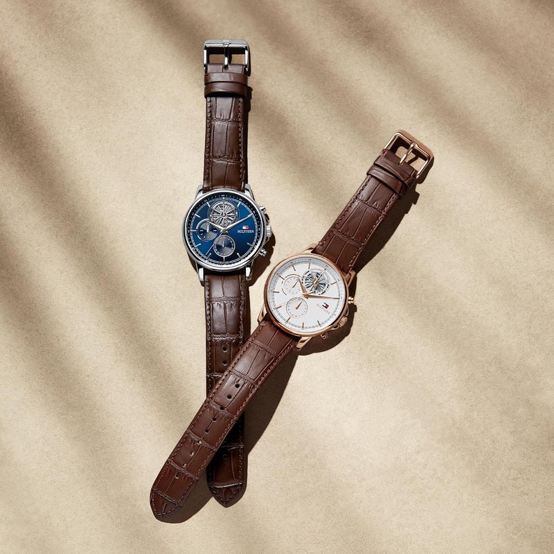 Tommy Hilfiger Men's Navy Dial Watch with Brown Leather Strap - Image 5