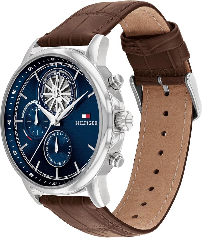 Tommy Hilfiger Men's Navy Dial Watch with Brown Leather Strap - Image 2