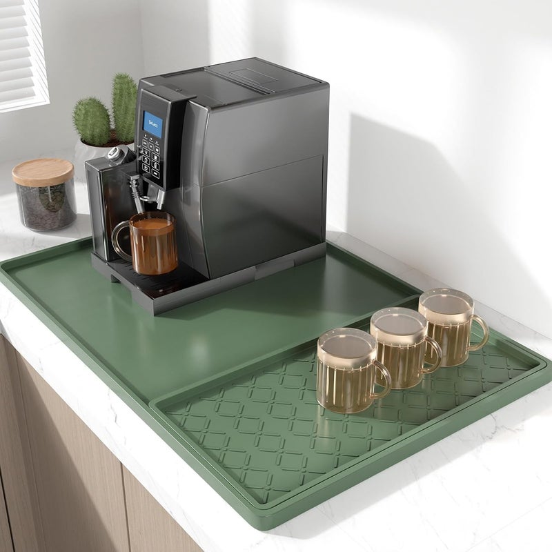 Rnivvi حصيرة قهوة من السيليكون من ، مقاس 16" x 24"، مقاومة للماء وذات حافة مرتفعة، مناسبة لملحقات محطة آلة الإسبريسو، وسادة لتجفيف الأطباق قابلة للفك ومقاومة للحرارة للعمل على طاولة المطبخ، لون بيج - Image 1