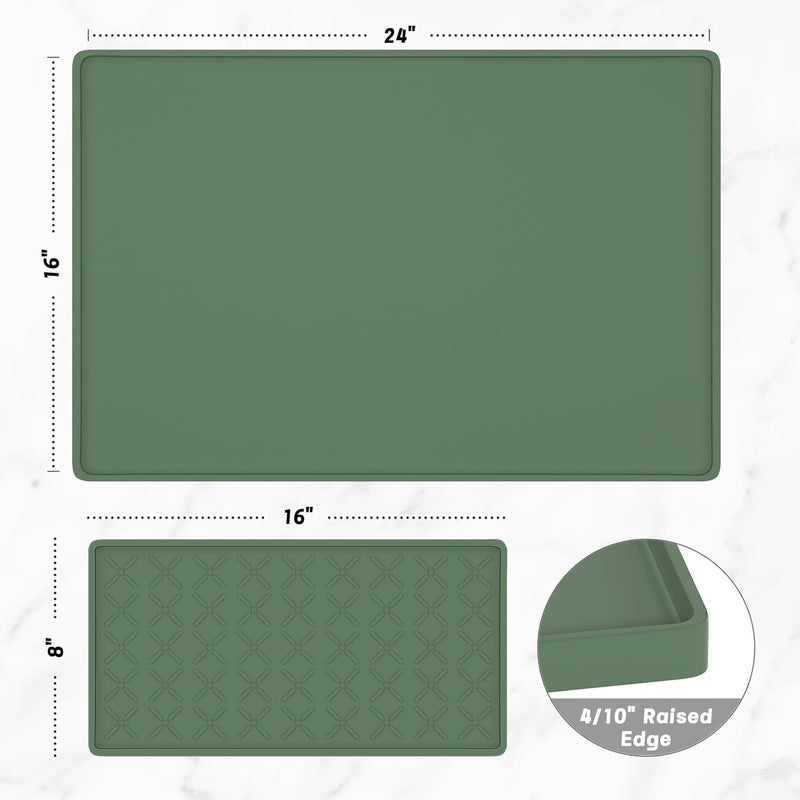 Rnivvi حصيرة قهوة من السيليكون من ، مقاس 16" x 24"، مقاومة للماء وذات حافة مرتفعة، مناسبة لملحقات محطة آلة الإسبريسو، وسادة لتجفيف الأطباق قابلة للفك ومقاومة للحرارة للعمل على طاولة المطبخ، لون بيج - Image 2