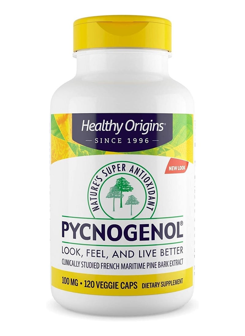 Healthy Origins - Pycnogenol 100 mg -Look,Feel And Live Better,Clinically Studied French Maritime Pine Bark Extract   120 Veggie Caps - Image 1