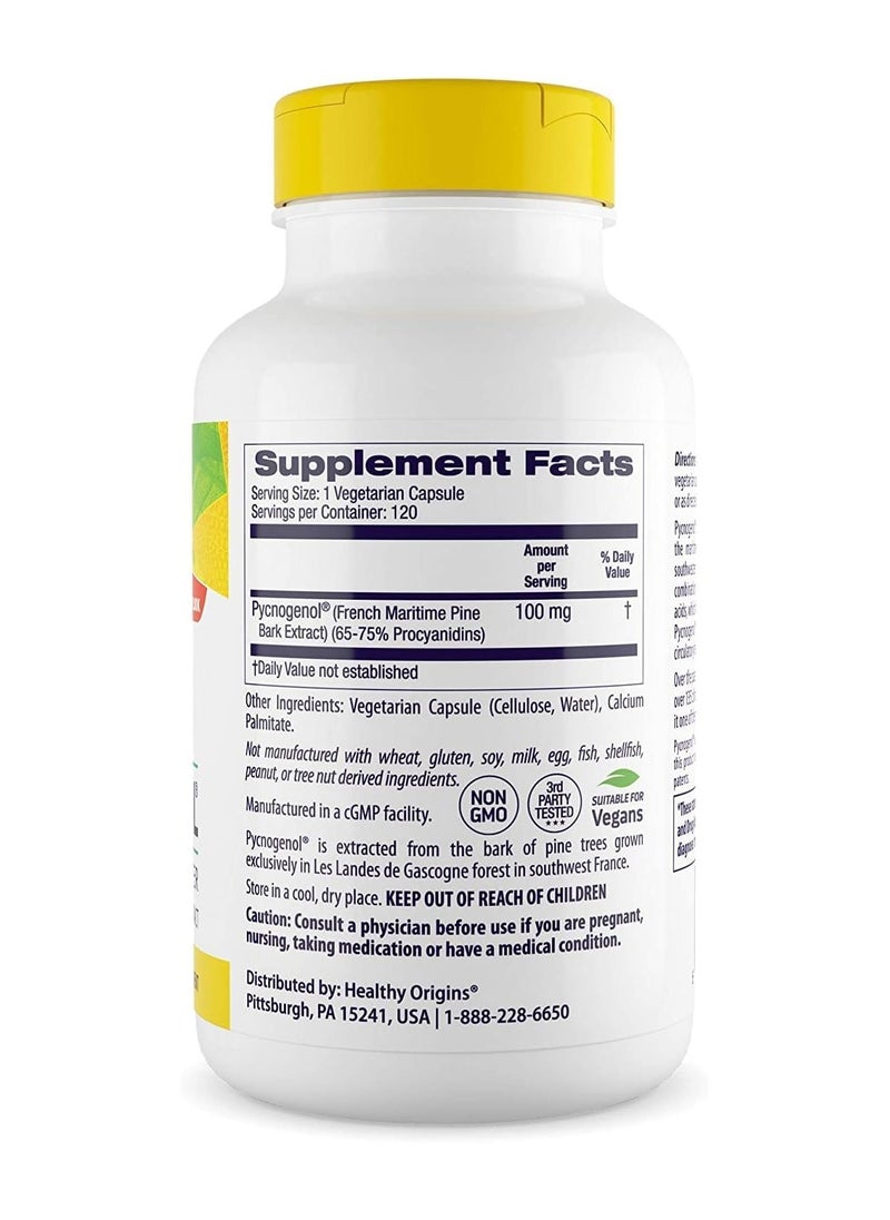 Healthy Origins - Pycnogenol 100 mg -Look,Feel And Live Better,Clinically Studied French Maritime Pine Bark Extract   120 Veggie Caps - Image 1