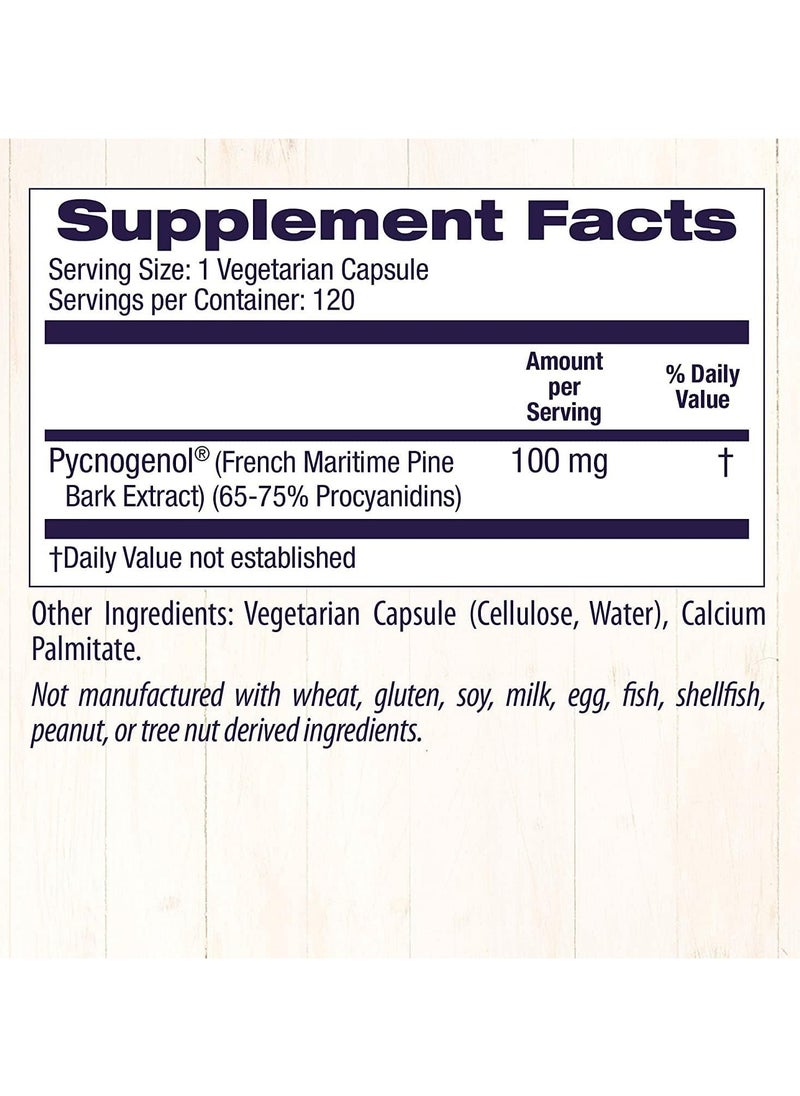 Healthy Origins - Pycnogenol 100 mg -Look,Feel And Live Better,Clinically Studied French Maritime Pine Bark Extract   120 Veggie Caps - Image 1